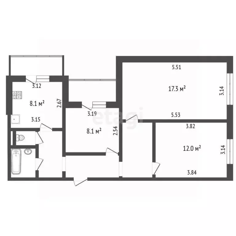 3-к кв. Белгородская область, Белгород ул. Есенина, 52 (63.0 м) - Фото 2