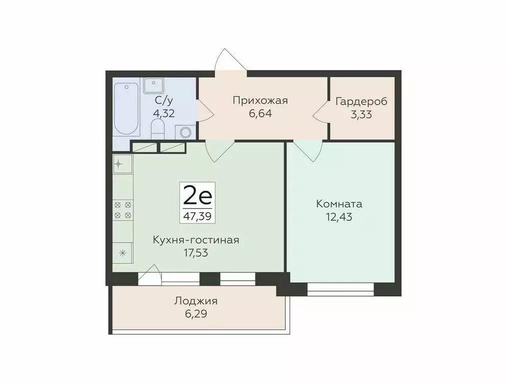 2-комнатная квартира: Воронеж, улица Чапаева, 68Б (47.39 м) - Фото 0