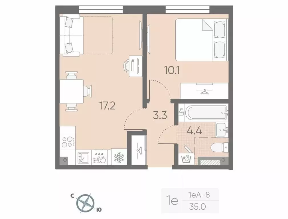 1-комнатная квартира: посёлок Шушары, ЖК Пулково Lake (35 м) - Фото 0