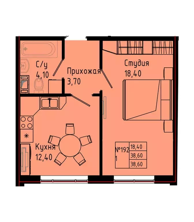 1-комнатная квартира: Коммунар, Железнодорожная улица, 41к2 (38.6 м) - Фото 1