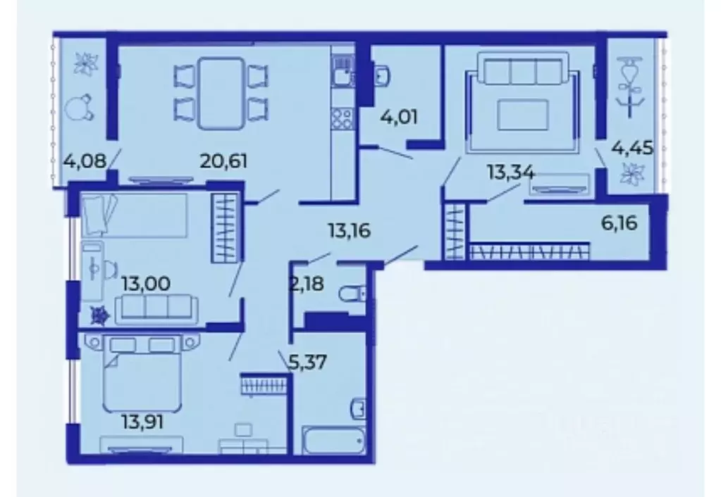 3-к кв. Брянская область, Брянск ул. Имени О.С. Визнюка, 18 (100.27 м) - Фото 1