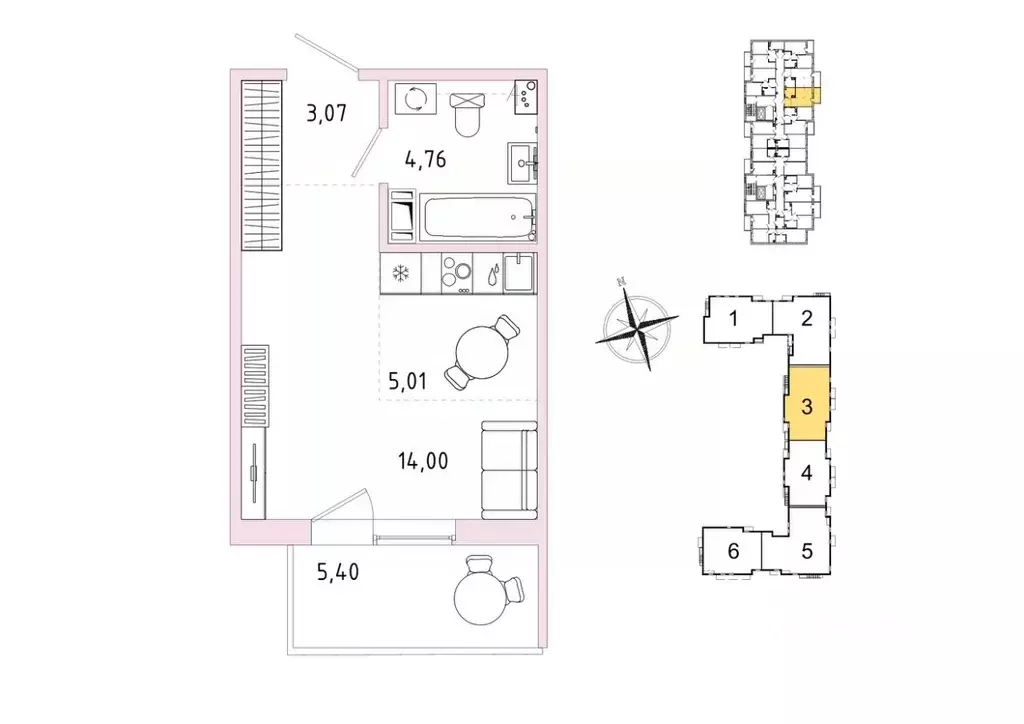 Студия Ленинградская область, Гатчина Въезд мкр,  (28.46 м) - Фото 1