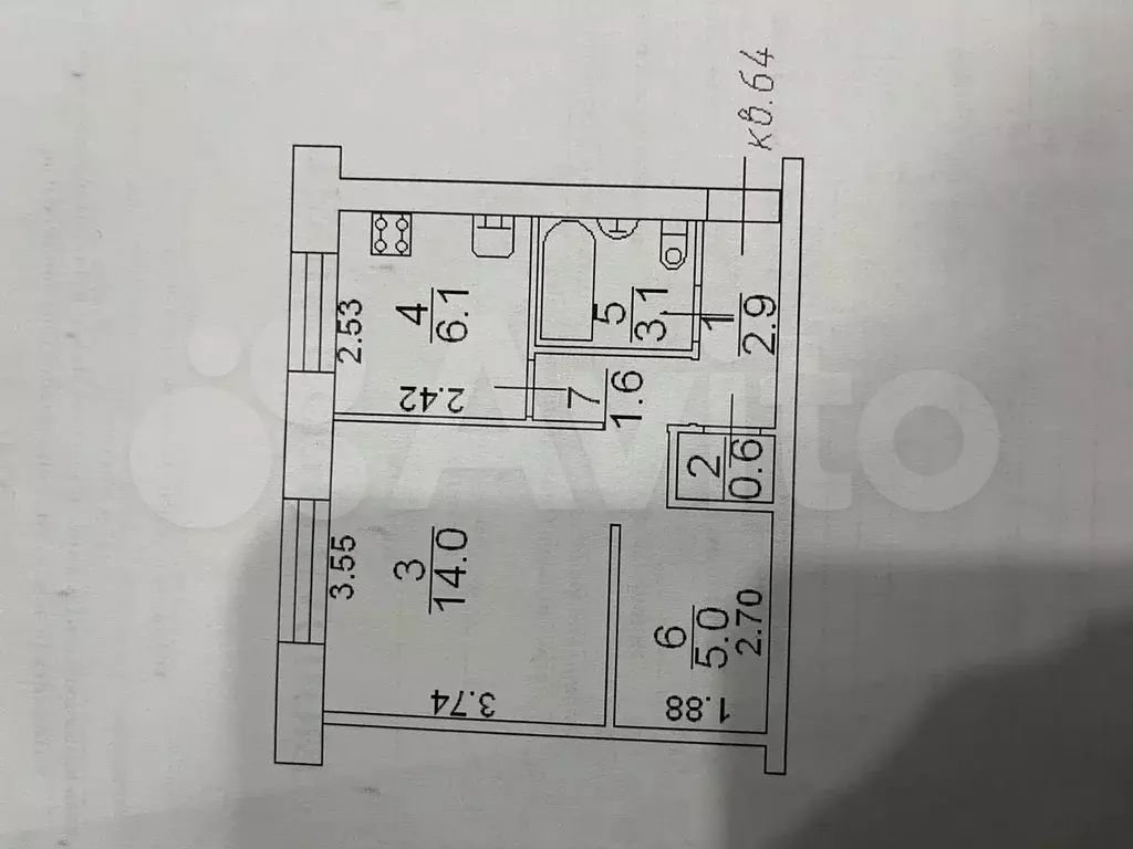 1-к. квартира, 34,1 м, 5/5 эт. - Фото 0