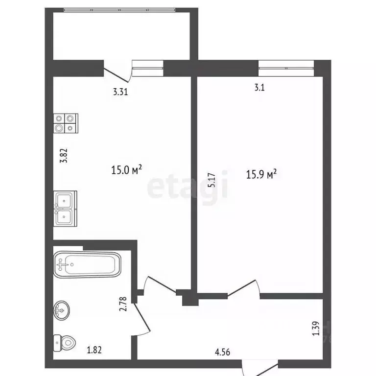 1-к кв. Ханты-Мансийский АО, Ханты-Мансийск Самаровская ул., 4 (41.2 ... - Фото 2
