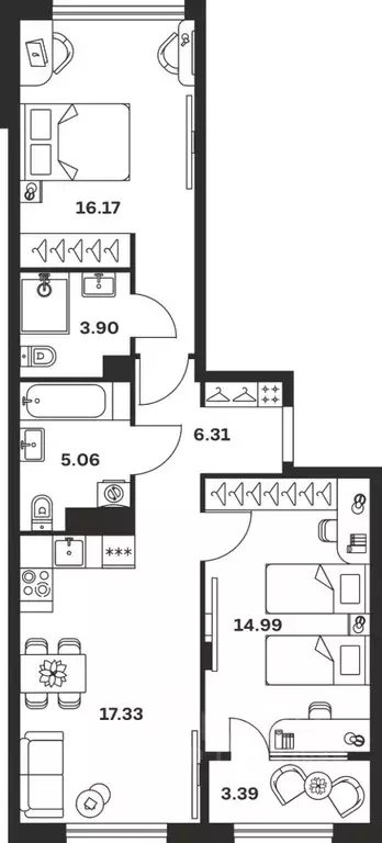 2-к кв. Тульская область, Тула Баташи Парк жилой комплекс (67.15 м) - Фото 1