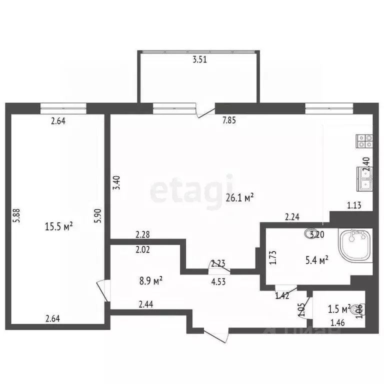 1-к кв. Татарстан, Альметьевск ул. Автомобилистов, 7 (59.3 м) - Фото 2
