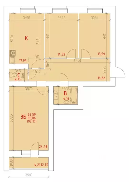 3-к кв. Вологодская область, Череповец 109-й мкр,  (95.17 м) - Фото 0