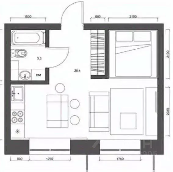 1-к кв. Липецкая область, Липецк ул. Космонавтов, 26 (17.3 м) - Фото 2