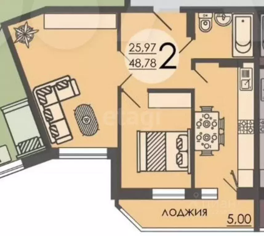 2-к кв. Липецкая область, Липецк ул. И.В. Свиридова, 24к2 (52.0 м) - Фото 2