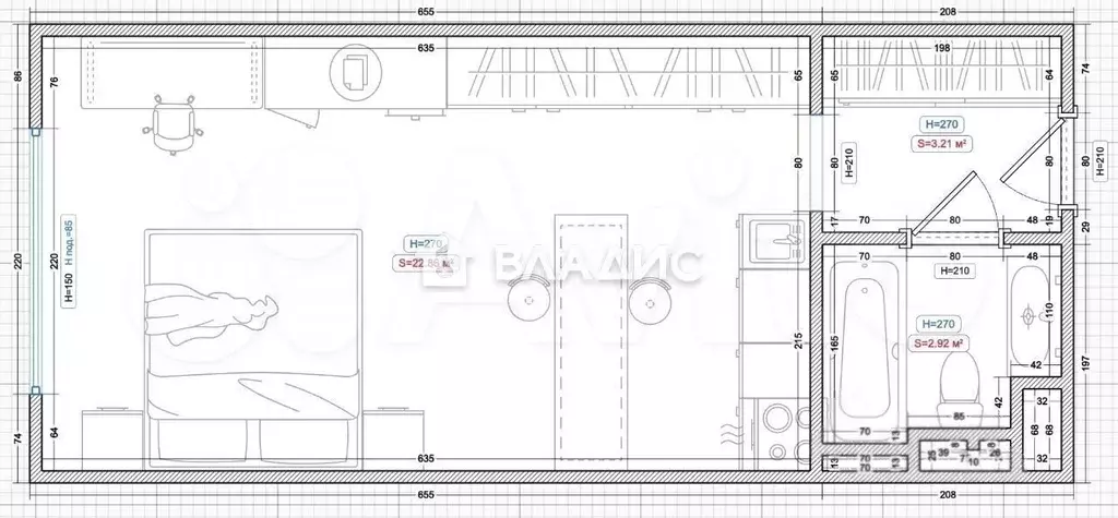 Апартаменты-студия, 39 м, 22/24 эт. - Фото 0
