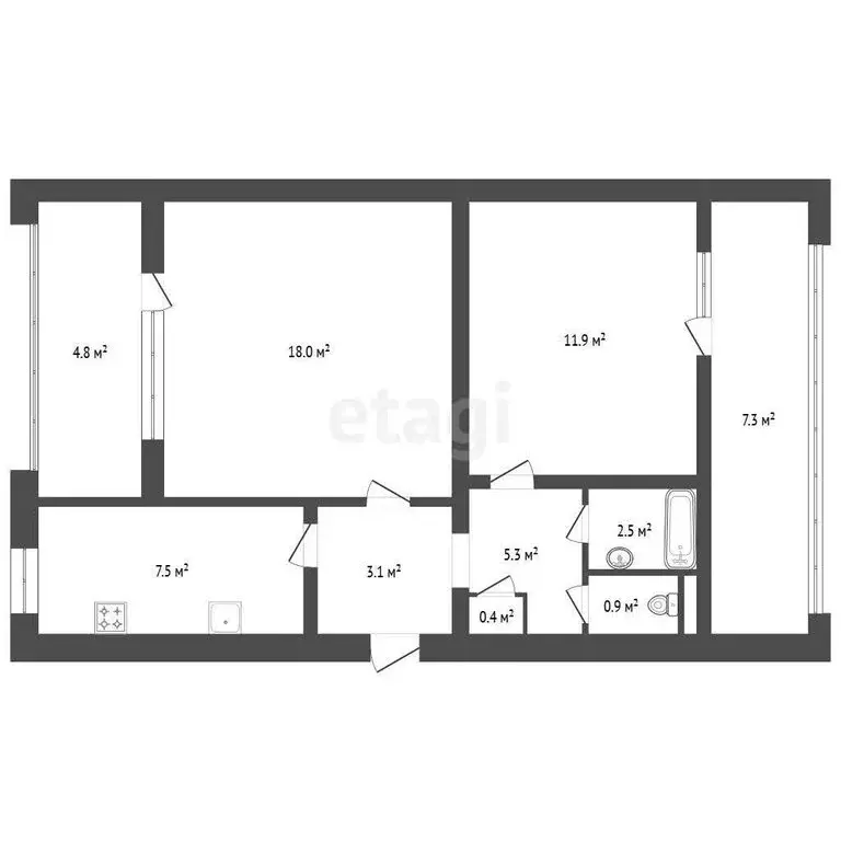 2-комнатная квартира: Севастополь, улица Колобова, 21 (55.7 м) - Фото 0
