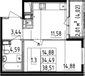 Продаётся 1-к квартира, 34.49 м - Фото 1
