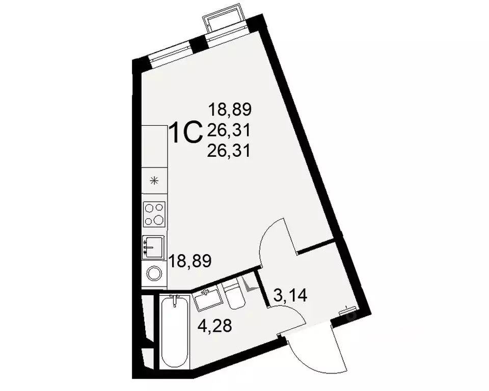 1-к кв. Тульская область, Тула ул. Коминтерна, 44 (26.31 м) - Фото 0