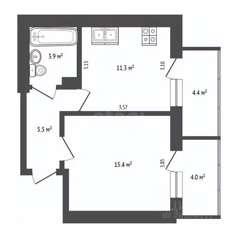 1-к кв. Севастополь ул. Комбрига Потапова, 12 (42.3 м) - Фото 2