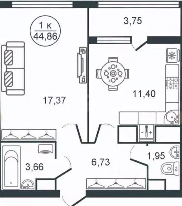 1-к кв. Тверская область, Тверь ул. Левитана, 76 (44.86 м) - Фото 2