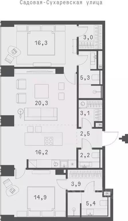 2-к кв. Москва Садовая-Сухаревская ул., 14 (92.58 м) - Фото 0