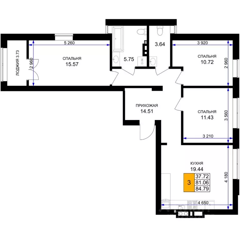 3-к кв. Калининградская область, Гурьевск Включи жилой комплекс (84.79 ... - Фото 1
