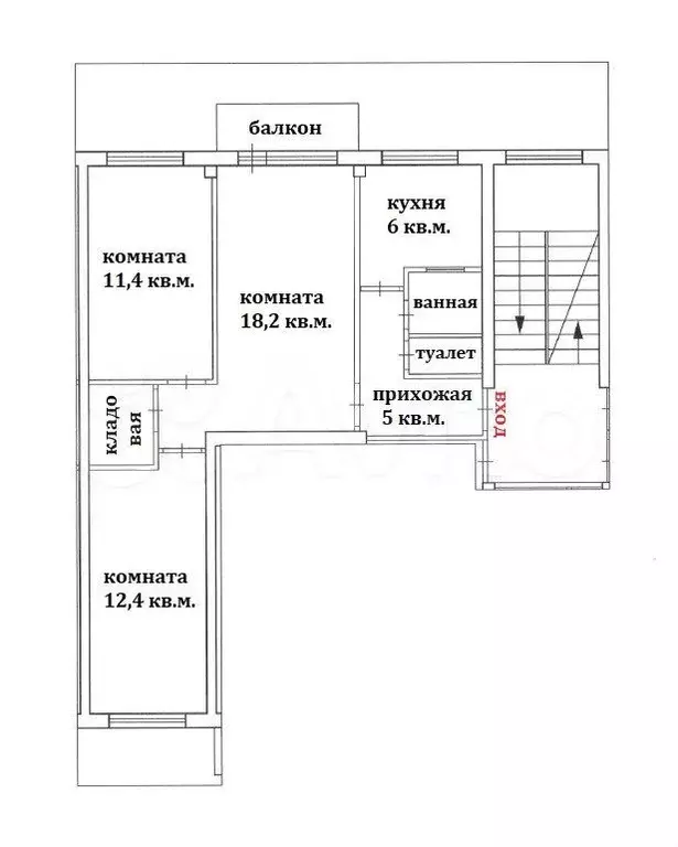 3-к. квартира, 58,7 м, 5/5 эт. - Фото 0