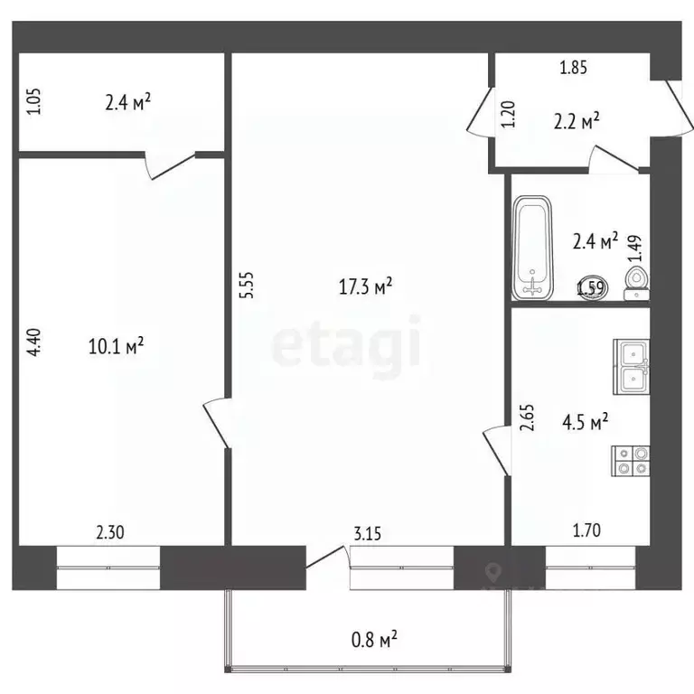 2-к кв. Татарстан, Альметьевск ул. Белоглазова, 115 (38.9 м) - Фото 1