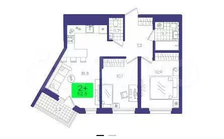 2-к. квартира, 52 м, 5/13 эт. - Фото 1