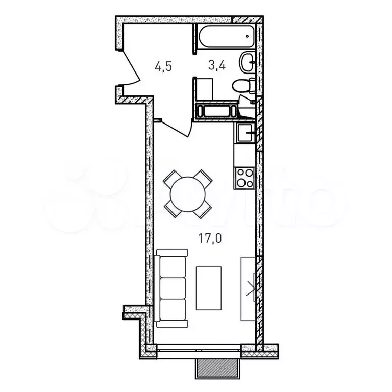 Квартира-студия, 24,9 м, 8/17 эт. - Фото 0