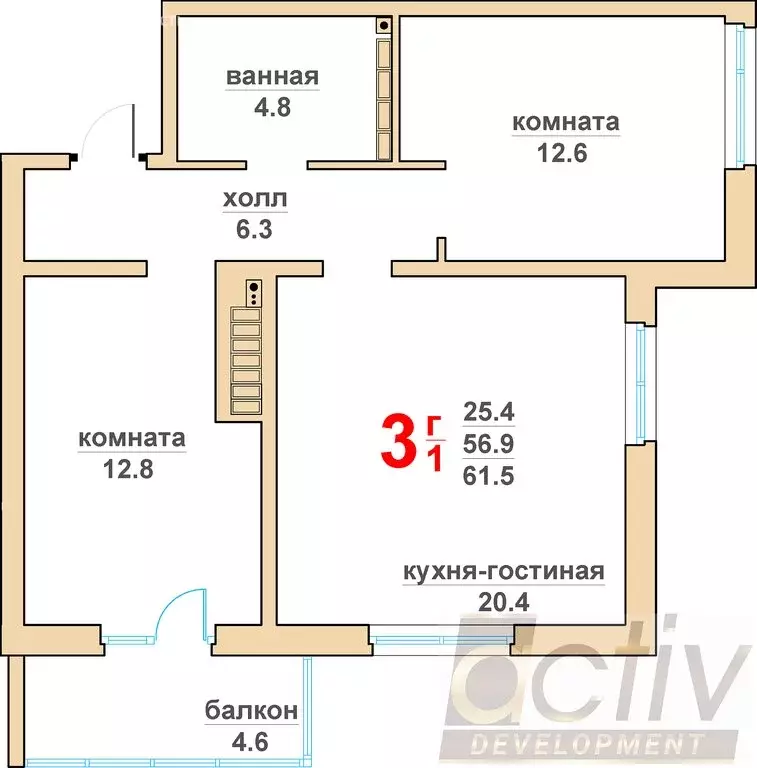 2-комнатная квартира: Верхняя Пышма, ЖК Гранд Успенский (61.5 м) - Фото 0