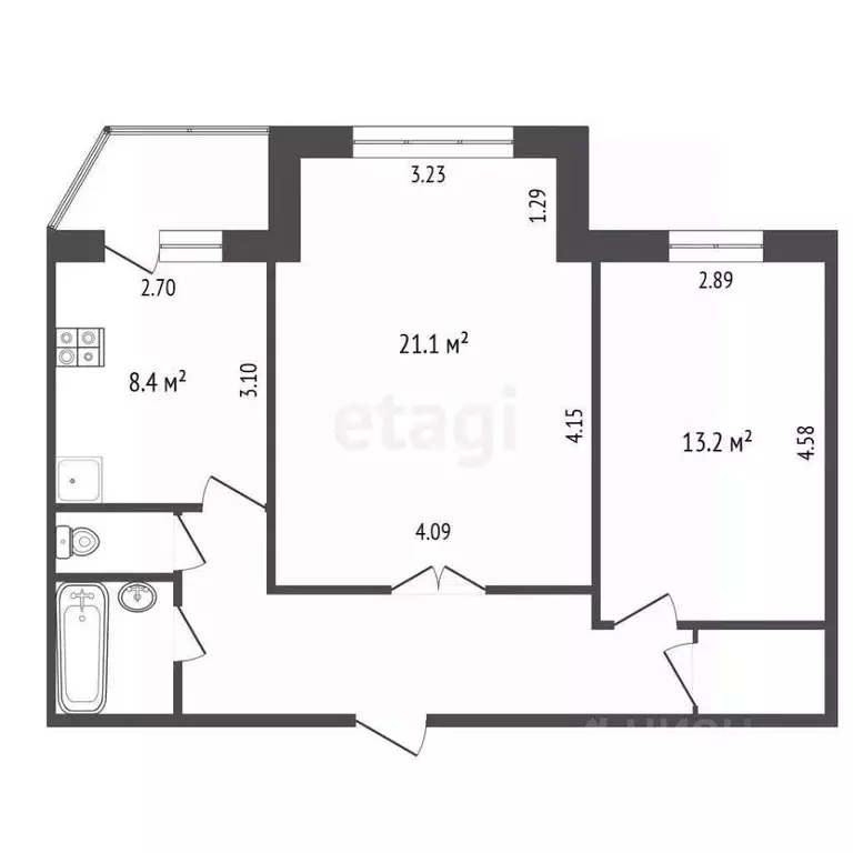 2-к кв. Ямало-Ненецкий АО, Муравленко ул. Нефтяников, 79 (60.6 м) - Фото 2