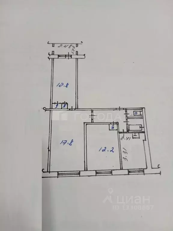 3-к кв. Кемеровская область, Новокузнецк ул. Клименко, 12 (59.7 м) - Фото 1