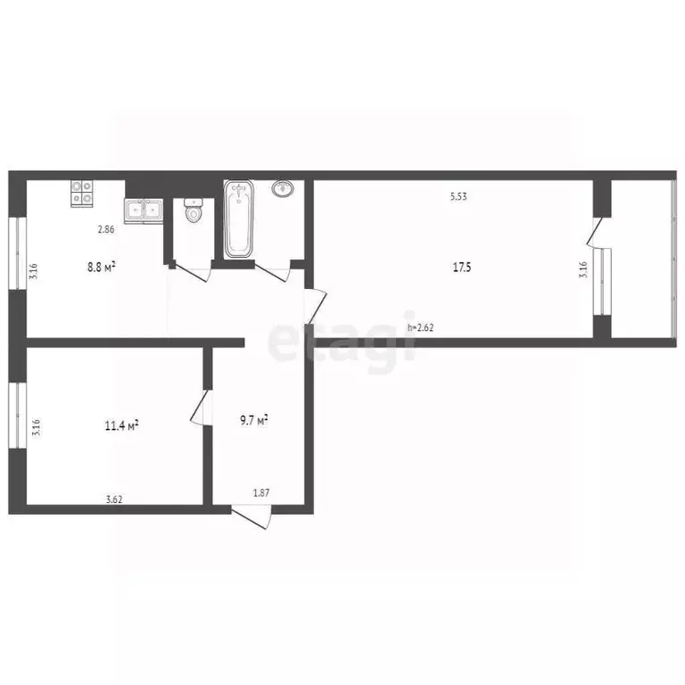 2-к кв. Ямало-Ненецкий АО, Ноябрьск ул. Ленина, 19 (42.4 м) - Фото 1