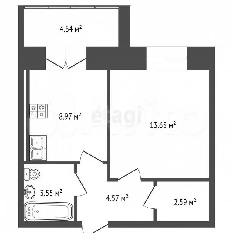 1-к. квартира, 38 м, 2/9 эт. - Фото 0