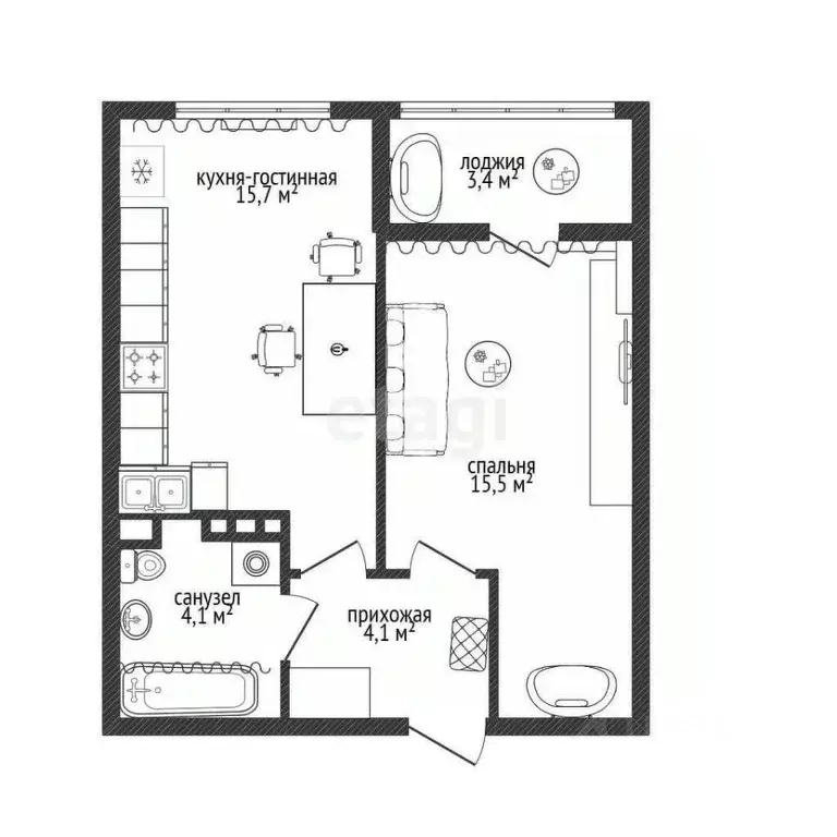 1-к кв. Краснодарский край, Новороссийск ул. Матвейкина, 1А (41.5 м) - Фото 1