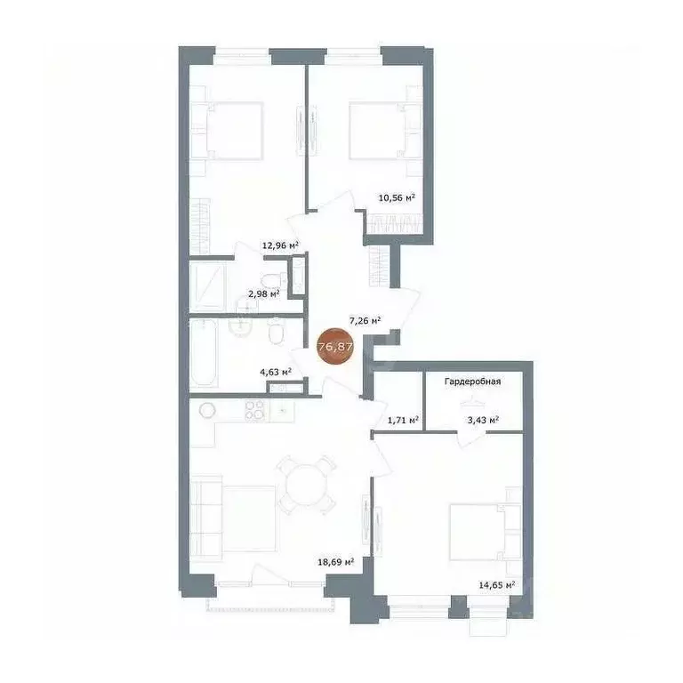 3-к кв. Воронежская область, Воронеж ул. Ломоносова, 84 (76.3 м) - Фото 2