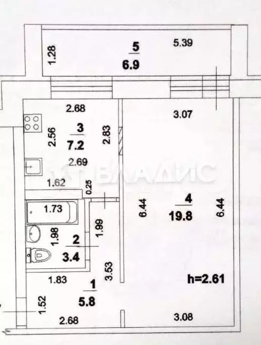 1-к. квартира, 36,2 м, 4/9 эт. - Фото 0