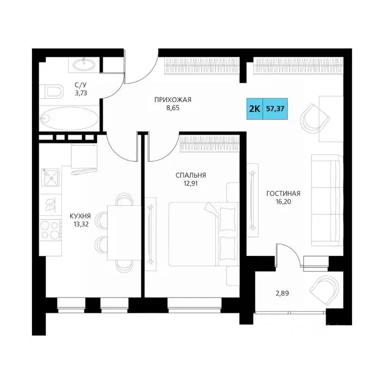 2-к кв. Дагестан, Дербент  (57.37 м) - Фото 1