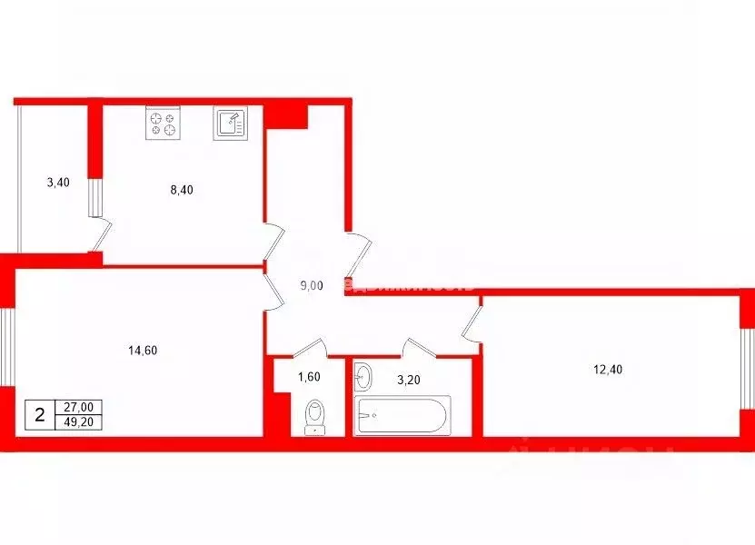 2-к кв. Санкт-Петербург, Санкт-Петербург, Ломоносов Михайловская ул., ... - Фото 2