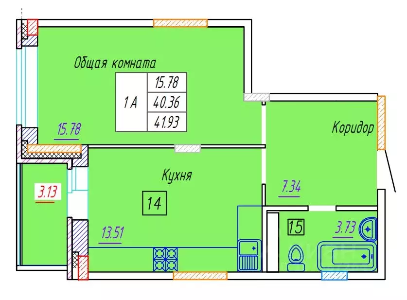 1-к кв. Чувашия, Новочебоксарск бул. Речной, поз7 (41.93 м) - Фото 0