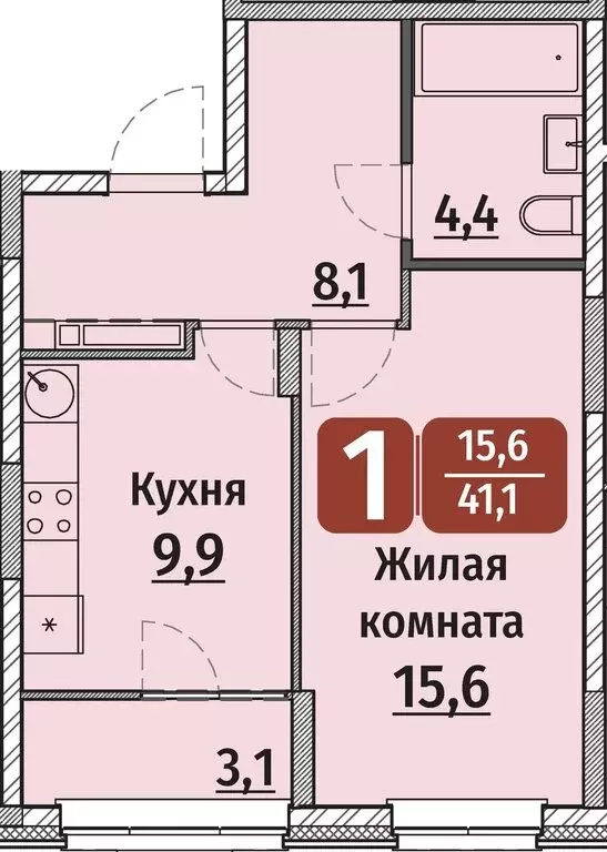 1-комнатная квартира: Чебоксары, улица Энергетиков, поз6 (41.1 м) - Фото 0