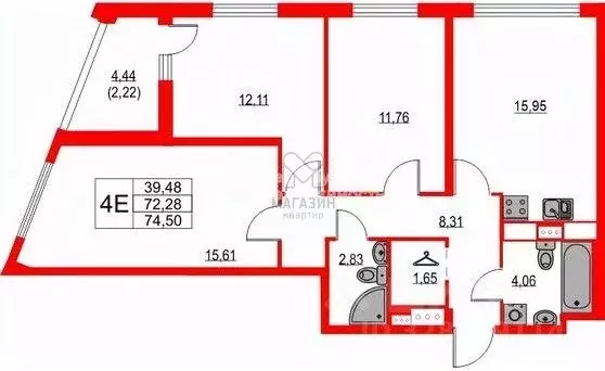 3-к кв. Санкт-Петербург Октябрьская наб., 120 (74.5 м) - Фото 2