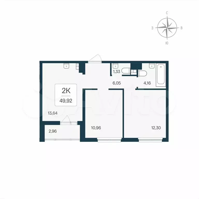 2-к. квартира, 49,9 м, 3/8 эт. - Фото 0