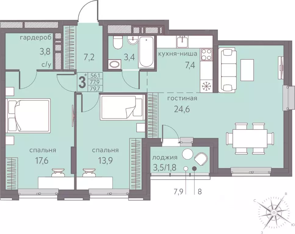 Студия Пермский край, Пермь ул. Серебристая, 5 (79.7 м) - Фото 1