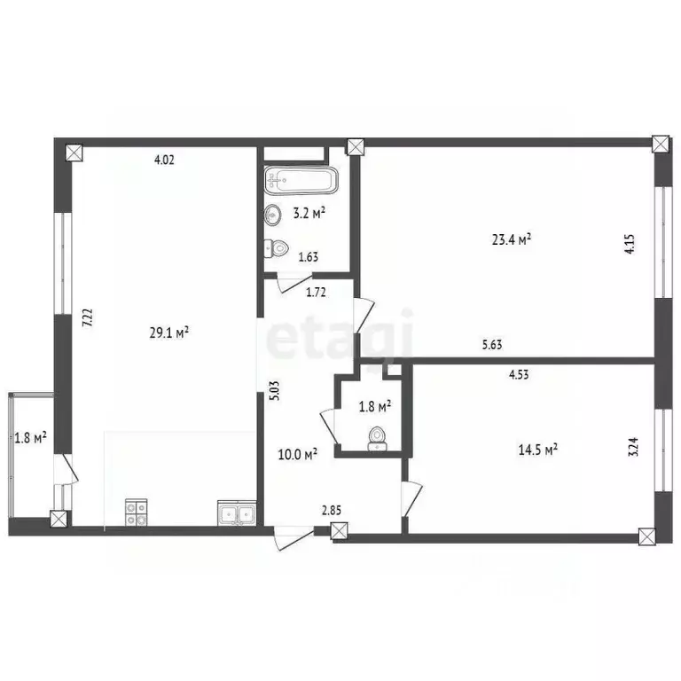 3-к кв. Тюменская область, Тюмень Заречный проезд, 37к2 (83.0 м) - Фото 1