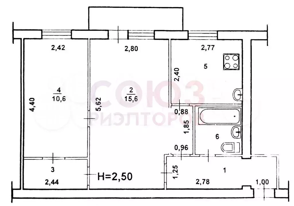 2-к. квартира, 44,7 м, 4/5 эт. - Фото 0