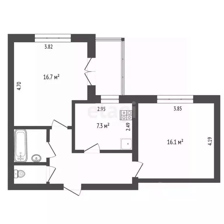 2-к кв. Томская область, Томск тракт Московский, 62 (52.1 м) - Фото 2
