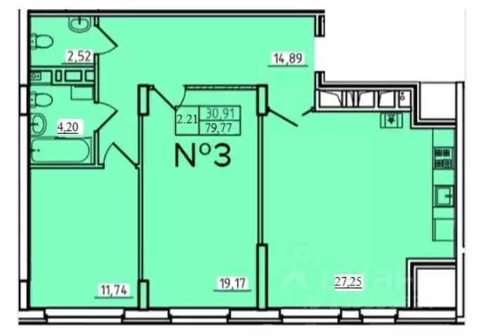 2-к кв. Тульская область, Тула пер. Шевченко, 5 (79.8 м) - Фото 1