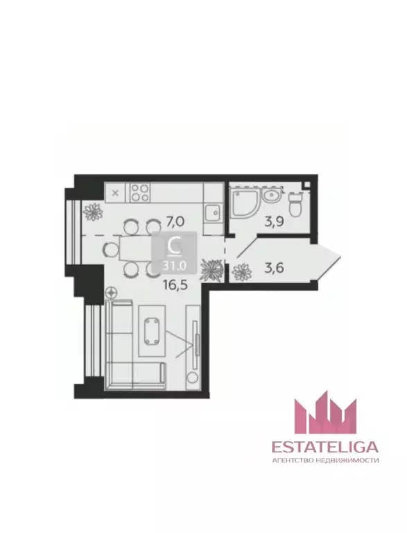 Студия Москва наб. Марка Шагала, 13 (31.0 м) - Фото 1