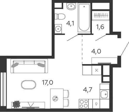 квартира-студия, 31.4 м - Фото 0