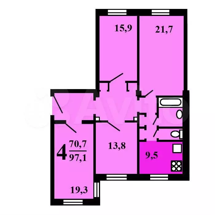 Аукцион: 4-к. квартира, 95,7 м, 4/5 эт. - Фото 0