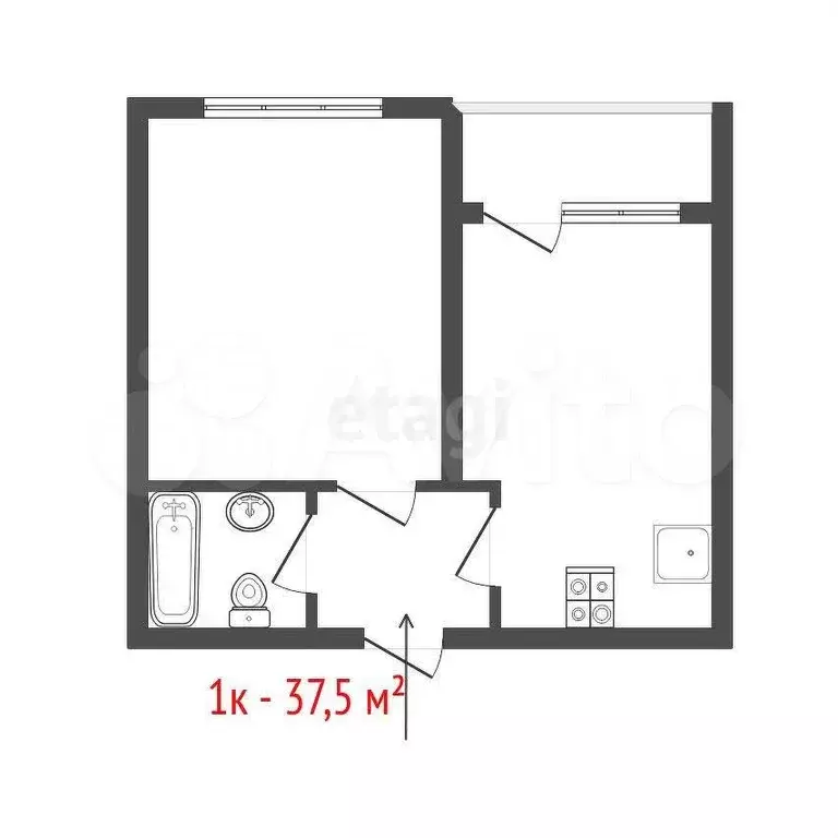 1-к. квартира, 37,5 м, 2/11 эт. - Фото 0