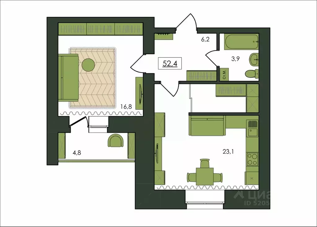 1-к кв. Амурская область, Благовещенск  (52.4 м) - Фото 1