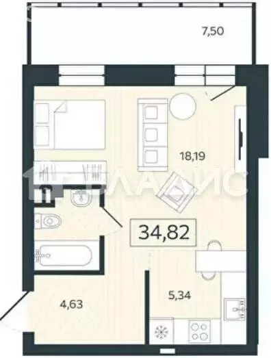 1-комнатная квартира: Благовещенск, улица Чайковского, 100/3 (34.82 м) - Фото 1